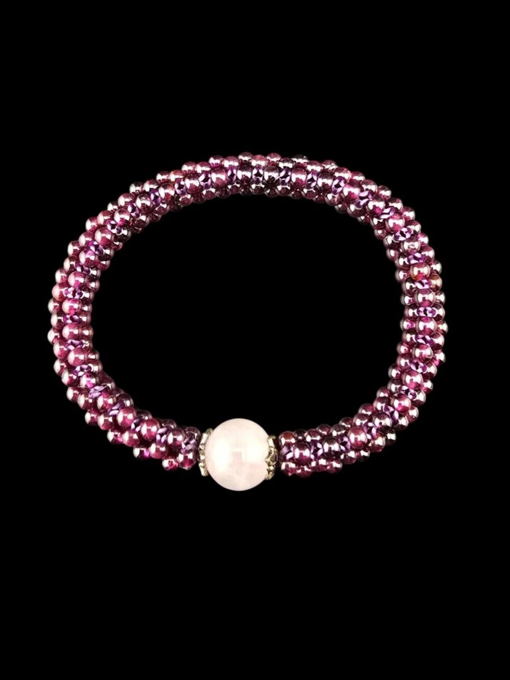 Handmade Garnet & Jadeite Beaded Stretch Bracelet Boho